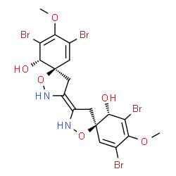 ChemSpider 2D Image | (3Z,5R,5'R,6S,6'S)-7,7',9,9'-Tetrabromo-8,8'-dimethoxy-3,3'-bi(1-oxa-2-azaspiro[4.5]decane)-3(3'),7,7',9,9'-pentaene-6,6'-diol | C18H18Br4N2O6