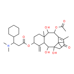 ChemSpider 2D Image | 10-Acetoxy-1,2,9-trihydroxy-13-oxotaxa-4(20),11-dien-5-yl 3-cyclohexyl-3-(dimethylamino)propanoate | C33H51NO8