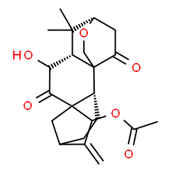 ChemSpider 2D Image | (3beta,5beta,9beta,10xi)-6-Hydroxy-1,7-dioxo-3,20-epoxykaur-16-en-15-yl acetate | C22H28O6