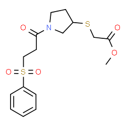 ChemSpider 2D Image | Methyl ({1-[3-(phenylsulfonyl)propanoyl]-3-pyrrolidinyl}sulfanyl)acetate | C16H21NO5S2