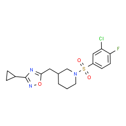 ChemSpider 2D Image | 1-[(3-Chloro-4-fluorophenyl)sulfonyl]-3-[(3-cyclopropyl-1,2,4-oxadiazol-5-yl)methyl]piperidine | C17H19ClFN3O3S