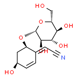 ChemSpider 2D Image | (2E)-[(4S,6R)-6-(beta-D-Glucopyranosyloxy)-4-hydroxy-2-cyclohexen-1-ylidene]acetonitrile | C14H19NO7