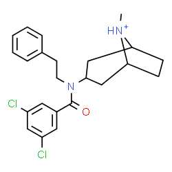 ChemSpider 2D Image | 3-[(3,5-Dichlorobenzoyl)(2-phenylethyl)amino]-8-methyl-8-azoniabicyclo[3.2.1]octane | C23H27Cl2N2O
