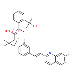 ChemSpider 2D Image | {1-[({(1R)-1-{3-[(E)-2-(7-Chloro-2-quinolinyl)vinyl]phenyl}-3-hydroxy-3-[2-(2-hydroxy-2-propanyl)phenyl]propyl}sulfanyl)methyl]cyclopropyl}acetic acid | C35H36ClNO4S