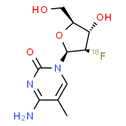 ChemSpider 2D Image | 4-Amino-1-[2-deoxy-2-(~18~F)fluoro-beta-L-arabinofuranosyl]-5-methyl-2(1H)-pyrimidinone | C10H1418FN3O4