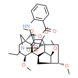 ChemSpider 2D Image | [(1alpha,6beta,14alpha,16beta,17xi)-20-Ethyl-7,8-dihydroxy-1,6,14,16-tetramethoxyaconitan-4-yl]methyl 2-acetamidobenzoate | C34H48N2O9