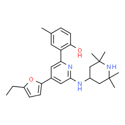 ChemSpider 2D Image | 2-{4-(5-Ethyl-2-furyl)-6-[(2,2,6,6-tetramethyl-4-piperidinyl)amino]-2-pyridinyl}-4-methylphenol | C27H35N3O2