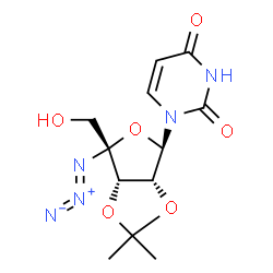 ChemSpider 2D Image | 1-[(3aR,4R,6R,6aS)-6-Azido-6-(hydroxymethyl)-2,2-dimethyltetrahydrofuro[3,4-d][1,3]dioxol-4-yl]-2,4(1H,3H)-pyrimidinedione | C12H15N5O6