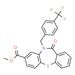 ChemSpider 2D Image | Methyl 11-oxo-10-[4-(trifluoromethyl)benzyl]-10,11-dihydrodibenzo[b,f][1,4]thiazepine-8-carboxylate | C23H16F3NO3S
