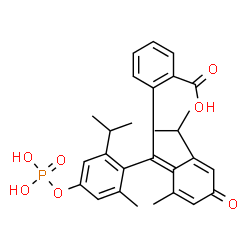 ChemSpider 2D Image | 2-{(E)-(2-Isopropyl-6-methyl-4-oxo-2,5-cyclohexadien-1-ylidene)[2-isopropyl-6-methyl-4-(phosphonooxy)phenyl]methyl}benzoic acid | C28H31O7P