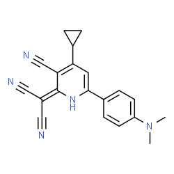 ChemSpider 2D Image | {3-Cyano-4-cyclopropyl-6-[4-(dimethylamino)phenyl]-2(1H)-pyridinylidene}malononitrile | C20H17N5