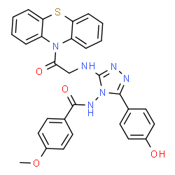 ChemSpider 2D Image | N-[3-(4-Hydroxyphenyl)-5-{[2-oxo-2-(10H-phenothiazin-10-yl)ethyl]amino}-4H-1,2,4-triazol-4-yl]-4-methoxybenzamide | C30H24N6O4S