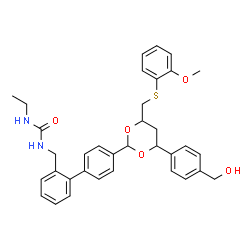 ChemSpider 2D Image | 1-Ethyl-3-{[4'-(4-[4-(hydroxymethyl)phenyl]-6-{[(2-methoxyphenyl)sulfanyl]methyl}-1,3-dioxan-2-yl)-2-biphenylyl]methyl}urea | C35H38N2O5S