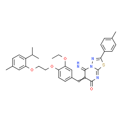ChemSpider 2D Image | 6-{3-Ethoxy-4-[2-(2-isopropyl-5-methylphenoxy)ethoxy]benzylidene}-5-imino-2-(4-methylphenyl)-5,6-dihydro-7H-[1,3,4]thiadiazolo[3,2-a]pyrimidin-7-one | C33H34N4O4S