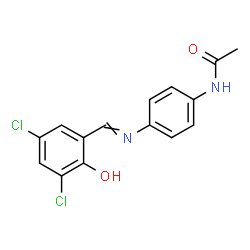 ChemSpider 2D Image | N-{4-[(3,5-Dichloro-2-hydroxybenzylidene)amino]phenyl}acetamide | C15H12Cl2N2O2