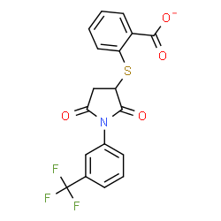ChemSpider 2D Image | 2-({2,5-Dioxo-1-[3-(trifluoromethyl)phenyl]-3-pyrrolidinyl}sulfanyl)benzoate | C18H11F3NO4S