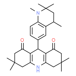 ChemSpider 2D Image | 3,3,6,6-Tetramethyl-9-(1,2,2,4-tetramethyl-1,2,3,4-tetrahydro-6-quinolinyl)-3,4,6,7,9,10-hexahydro-1,8(2H,5H)-acridinedione | C30H40N2O2