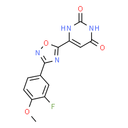 ChemSpider 2D Image | 6-[3-(3-Fluoro-4-methoxyphenyl)-1,2,4-oxadiazol-5-yl]-2,4(1H,3H)-pyrimidinedione | C13H9FN4O4