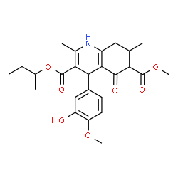 ChemSpider 2D Image | 3-sec-Butyl 6-methyl 4-(3-hydroxy-4-methoxyphenyl)-2,7-dimethyl-5-oxo-1,4,5,6,7,8-hexahydro-3,6-quinolinedicarboxylate | C25H31NO7