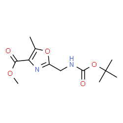 ChemSpider 2D Image | Methyl 5-methyl-2-[({[(2-methyl-2-propanyl)oxy]carbonyl}amino)methyl]-1,3-oxazole-4-carboxylate | C12H18N2O5
