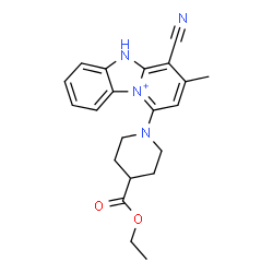 ChemSpider 2D Image | 4-Cyano-1-[4-(ethoxycarbonyl)-1-piperidinyl]-3-methyl-5H-pyrido[1,2-a][3,1]benzimidazol-10-ium | C21H23N4O2