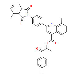 ChemSpider 2D Image | 1-(4-Methylphenyl)-1-oxo-2-propanyl 8-methyl-2-[4-(4-methyl-1,3-dioxo-1,3,3a,4,7,7a-hexahydro-2H-isoindol-2-yl)phenyl]-4-quinolinecarboxylate | C36H32N2O5