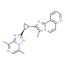 ChemSpider 2D Image | 2-[(1S,2S)-2-(5,8-Dimethyl[1,2,4]triazolo[1,5-a]pyrazin-2-yl)cyclopropyl]-3-methylimidazo[2,1-f][1,6]naphthyridine | C21H19N7