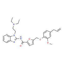 ChemSpider 2D Image | 5-[(4-Allyl-2-methoxyphenoxy)methyl]-N-{1-[2-(diethylamino)ethyl]-1H-benzimidazol-2-yl}-2-furamide | C29H34N4O4