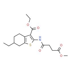 ChemSpider 2D Image | Ethyl 6-ethyl-2-[(4-methoxy-4-oxobutanoyl)amino]-4,5,6,7-tetrahydro-1-benzothiophene-3-carboxylate | C18H25NO5S