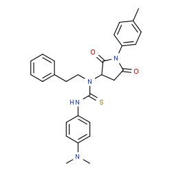 ChemSpider 2D Image | 3-[4-(Dimethylamino)phenyl]-1-[1-(4-methylphenyl)-2,5-dioxo-3-pyrrolidinyl]-1-(2-phenylethyl)thiourea | C28H30N4O2S