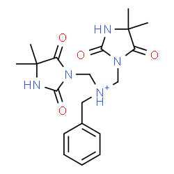 ChemSpider 2D Image | N-Benzyl(4,4-dimethyl-2,5-dioxo-1-imidazolidinyl)-N-[(4,4-dimethyl-2,5-dioxo-1-imidazolidinyl)methyl]methanaminium | C19H26N5O4