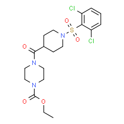 ChemSpider 2D Image | Ethyl 4-({1-[(2,6-dichlorophenyl)sulfonyl]-4-piperidinyl}carbonyl)-1-piperazinecarboxylate | C19H25Cl2N3O5S