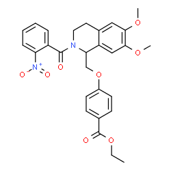 ChemSpider 2D Image | Ethyl 4-{[6,7-dimethoxy-2-(2-nitrobenzoyl)-1,2,3,4-tetrahydro-1-isoquinolinyl]methoxy}benzoate | C28H28N2O8