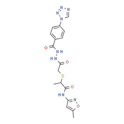 ChemSpider 2D Image | N-(5-Methyl-1,2-oxazol-3-yl)-2-[(2-oxo-2-{2-[4-(1H-tetrazol-1-yl)benzoyl]hydrazino}ethyl)sulfanyl]propanamide | C17H18N8O4S