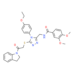 ChemSpider 2D Image | N-{[5-{[2-(2,3-Dihydro-1H-indol-1-yl)-2-oxoethyl]sulfanyl}-4-(4-ethoxyphenyl)-4H-1,2,4-triazol-3-yl]methyl}-3,4-dimethoxybenzamide | C30H31N5O5S