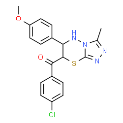ChemSpider 2D Image | (4-Chlorophenyl)[6-(4-methoxyphenyl)-3-methyl-6,7-dihydro-5H-[1,2,4]triazolo[3,4-b][1,3,4]thiadiazin-7-yl]methanone | C19H17ClN4O2S