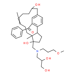 ChemSpider 2D Image | [5-{[(2,3-Dihydroxypropyl)(3-methoxypropyl)amino]methyl}-5,13-dihydroxy-6,10-dimethyltricyclo[13.2.2.0~2,6~]nonadeca-1(17),9,15,18-tetraen-17-yl](phenyl)methanone | C36H51NO6