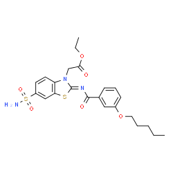 ChemSpider 2D Image | Ethyl [(2Z)-2-{[3-(pentyloxy)benzoyl]imino}-6-sulfamoyl-1,3-benzothiazol-3(2H)-yl]acetate | C23H27N3O6S2