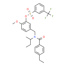 ChemSpider 2D Image | 5-{[sec-Butyl(4-ethylbenzoyl)amino]methyl}-2-methoxyphenyl 3-(trifluoromethyl)benzenesulfonate | C28H30F3NO5S