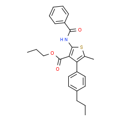 ChemSpider 2D Image | Propyl 2-(benzoylamino)-5-methyl-4-(4-propylphenyl)-3-thiophenecarboxylate | C25H27NO3S