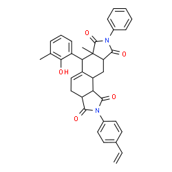 ChemSpider 2D Image | 6-(2-Hydroxy-3-methylphenyl)-6a-methyl-8-phenyl-2-(4-vinylphenyl)-3a,4,6,6a,9a,10,10a,10b-octahydroisoindolo[5,6-e]isoindole-1,3,7,9(2H,8H)-tetrone | C36H32N2O5
