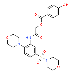 ChemSpider 2D Image | 2-{[2-(4-Morpholinyl)-5-(4-morpholinylsulfonyl)phenyl]amino}-2-oxoethyl 4-hydroxybenzoate | C23H27N3O8S