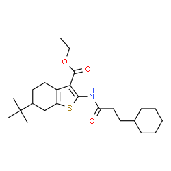 ChemSpider 2D Image | Ethyl 2-[(3-cyclohexylpropanoyl)amino]-6-(2-methyl-2-propanyl)-4,5,6,7-tetrahydro-1-benzothiophene-3-carboxylate | C24H37NO3S
