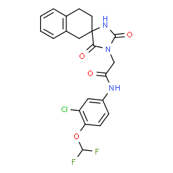 ChemSpider 2D Image | N-[3-Chloro-4-(difluoromethoxy)phenyl]-2-(2,5-dioxo-3',4'-dihydro-1H,1'H-spiro[imidazolidine-4,2'-naphthalen]-1-yl)acetamide | C21H18ClF2N3O4