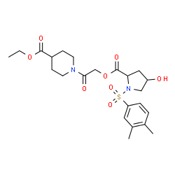 ChemSpider 2D Image | Ethyl 1-[({1-[(3,4-dimethylphenyl)sulfonyl]-4-hydroxyprolyl}oxy)acetyl]-4-piperidinecarboxylate | C23H32N2O8S