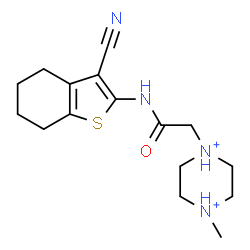 ChemSpider 2D Image | 1-{2-[(3-Cyano-4,5,6,7-tetrahydro-1-benzothiophen-2-yl)amino]-2-oxoethyl}-4-methylpiperazinediium | C16H24N4OS
