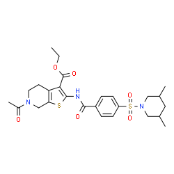 ChemSpider 2D Image | Ethyl 6-acetyl-2-({4-[(3,5-dimethyl-1-piperidinyl)sulfonyl]benzoyl}amino)-4,5,6,7-tetrahydrothieno[2,3-c]pyridine-3-carboxylate | C26H33N3O6S2