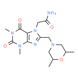 ChemSpider 2D Image | 2-{8-[(2,6-Dimethyl-4-morpholinyl)methyl]-1,3-dimethyl-2,6-dioxo-1,2,3,6-tetrahydro-7H-purin-7-yl}acetamide | C16H24N6O4