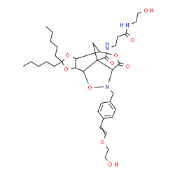 ChemSpider 2D Image | 11-{4-[2-(2-Hydroxyethoxy)vinyl]benzyl}-N-{3-[(2-hydroxyethyl)amino]-3-oxopropyl}-9-oxo-4,4-dipentyl-3,5,8,12-tetraoxa-11-azatetracyclo[5.5.2.0~2,6~.0~10,13~]tetradecane-13-carboxamide | C36H53N3O10
