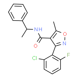 ChemSpider 2D Image | 3-(2-Chloro-6-fluorophenyl)-5-methyl-N-(1-phenylethyl)-1,2-oxazole-4-carboxamide | C19H16ClFN2O2